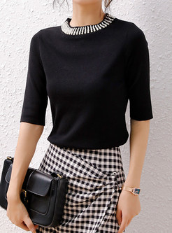 Half Sleeve Small Embellished Dressy Knit Tops