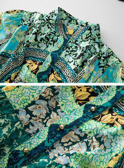 Mockneck Long Sleeve Allover Print Fantasy Maxi Dresses