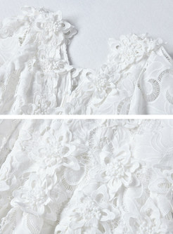 V-Neck Water Soluble Lace Pretty White Dresses