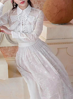 Shirt Collar Water Soluble Lace White Skirt Suits