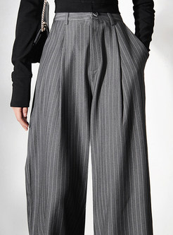 Women Vintage Boxy Striped Wide Leg Suit Pants