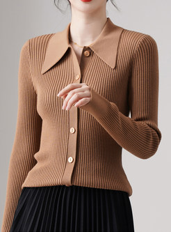 Turn-Down Collar Thin Tight Single-Breasted Open Front Knitted