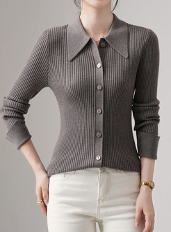 Turn-Down Collar Thin Tight Single-Breasted Open Front Knitted