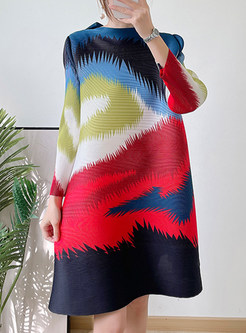 Crewneck Printed Long Sleeve Plus Size Mini Dresses