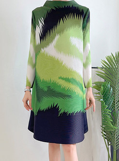 Crewneck Printed Long Sleeve Plus Size Mini Dresses