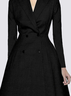 Notched Collar Double-Breasted Gathered Waist Cocktail Dresses