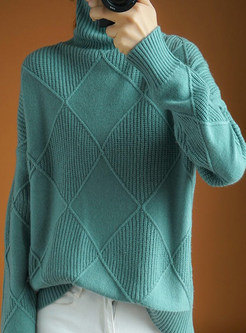 Women High Neck Oversize Ribbed Knitted Jumper