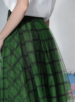 Stylish Plaid Mesh Irregular Hem Maxi Skirts