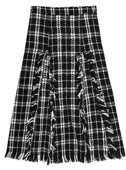 Vintage Plaid Fringes Midi Skirts For Women