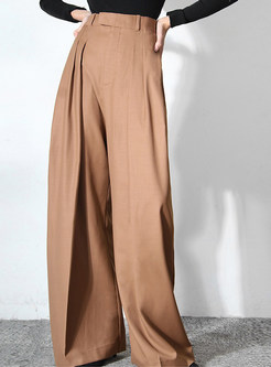 High Waisted Solid Color Commuter Wide Leg Pants
