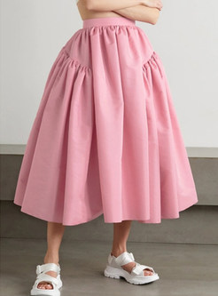 Sweet & Cute Big Hem Pink Midi Skirts For Women