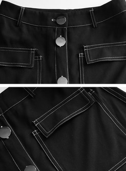 Vintage Single-Breasted Jean Skirts With Pockets For Women