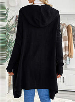 Women's Long Sleeve Long Hooded Knit Jacket