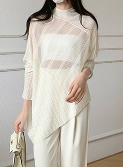 Women's High Neck Long Sleeve Casual Knit Top