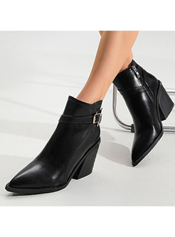 Women Chunky Heel Pointed Toe Ankle Boots