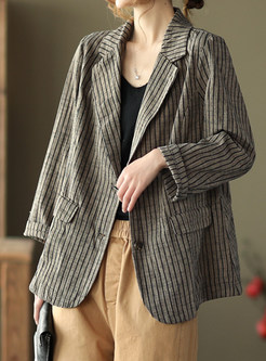 Women's Vintage Autumn Stripe Blazer Coat