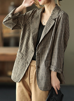 Women's Vintage Autumn Stripe Blazer Coat