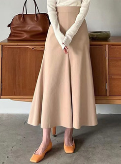 Year-Round Solid Color High Waisted Long Skirts