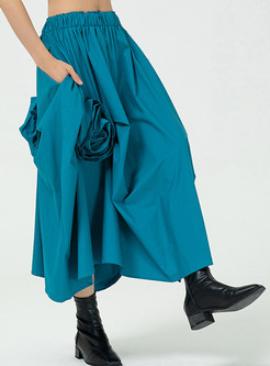 Solid Color Big Hem 3D Flowers Irregular Midi Skirts For Women