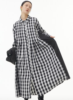 Relaxed Plaid Patchwork Plus Size Shirt Dresses
