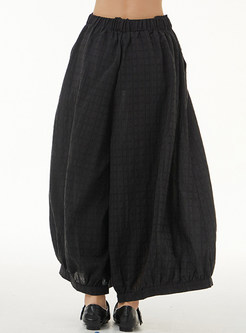 Vintage Elastic Waist Linen Wide Leg Pants Women