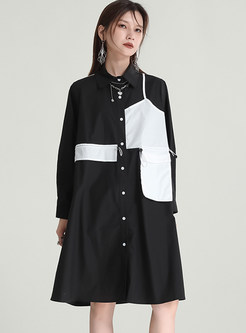 Chic Contrasting Single-Breasted Short Shirt Dresses