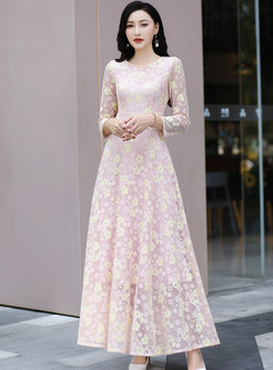 Sweet & Cute 3/4 Sleeve Water Soluble Lace Maxi Dresses