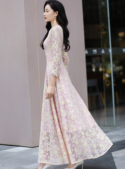 Sweet & Cute 3/4 Sleeve Water Soluble Lace Maxi Dresses