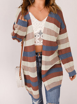 Women's Autumn Striped Causal Cardigan Sweater