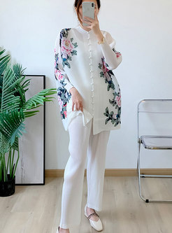 Women's Long Sleeve Floral Coat & Casual Pant