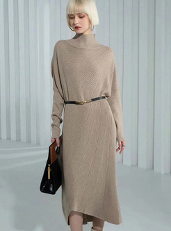 Fashion Mock Neck Thickened Knitted Dresses
