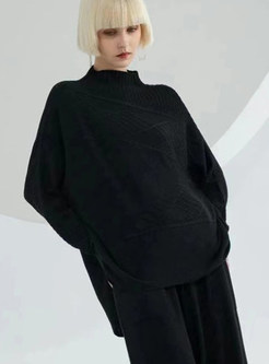 Fashion Mockneck Long Sleeve Ribbed Slouchy Sweaters For Women