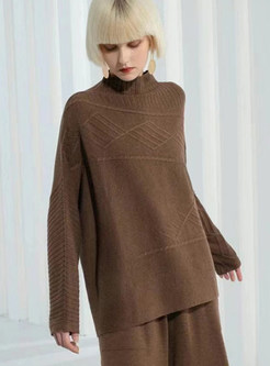 Fashion Mockneck Long Sleeve Ribbed Slouchy Sweaters For Women
