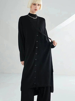 Oversize V-Neck Solid Color Long Sleeve Knitted Dresses