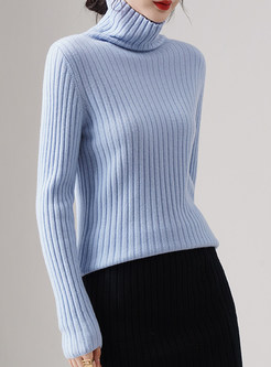 Slim High Neck Ribbed Classic Knit Jumper For Women