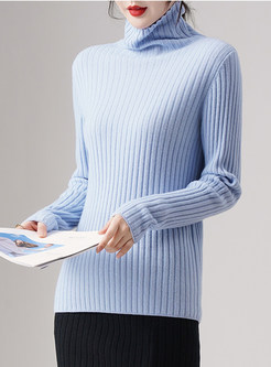 Slim High Neck Ribbed Classic Knit Jumper For Women