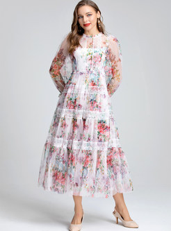 Romance Blurred Floral Tulle Flowy Swing Long Dresses