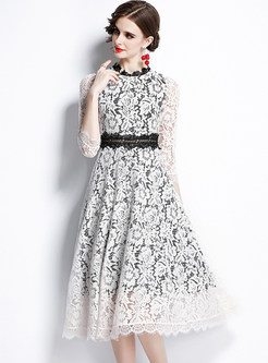 Dreamy 3/4 Sleeve Water Soluble Lace Skater Dresses