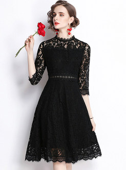 Glamorous Water Soluble Lace Half Sleeve Little Black Dresses