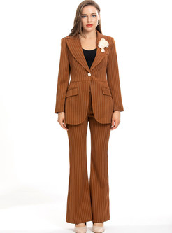 Elegant Striped One Button Business Suits For Women
