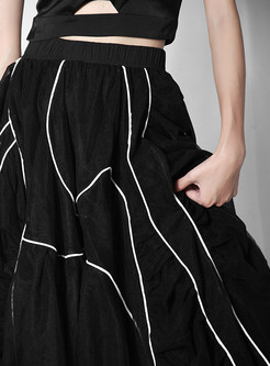 Irregular Striped Mesh Skater Skirts For Women