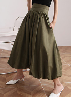 Exclusive Gathered Solid Color High Waisted Skirts