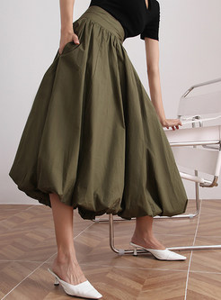 Exclusive Gathered Solid Color High Waisted Skirts