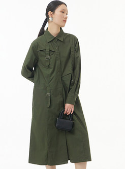 Turn-Down Collar Solid Color Boxy Shirt Dresses