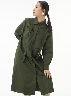 Turn-Down Collar Solid Color Boxy Shirt Dresses