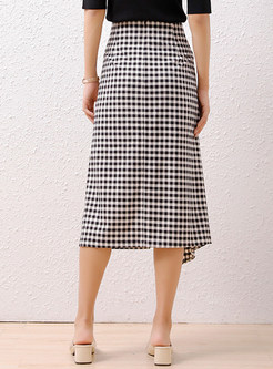 Commuter Plaid Ruched Long Skirts For Women