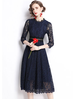 Romance Water Soluble Lace Half Sleeve Skater Dresses