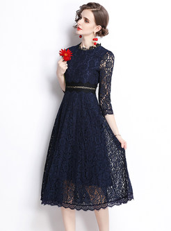 Romance Water Soluble Lace Half Sleeve Skater Dresses