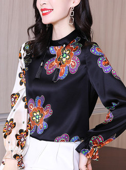 Fashion Contrasting Printed Silk Blouses For Women