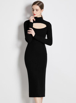 Sexy Tight Long Sleeve Cut-Out Open Knitted Dresses